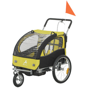 2-in-1 bike trailer with 5-point harness, yellow