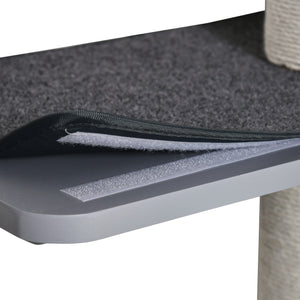 Wall-mounted cat tree with 4 platforms and 3 scratching posts, light grey