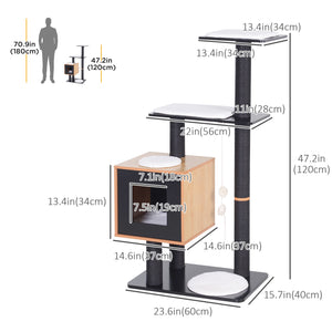 47.2" Cat Tree, Scratching Post, House with Sisal and Carpet, Black