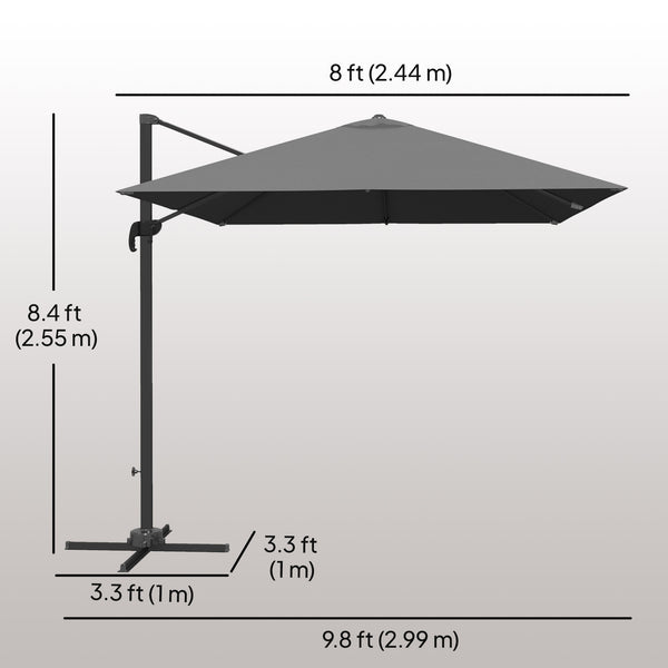 2.4m Aluminum Cantilever Umbrella with 360° Rotation, Cross Base, Crank &amp; Tilt, Dark Grey