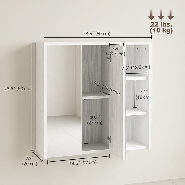 Wall-mounted cabinet with mirrors and shelves, white wood effect