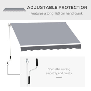 8' x 7' Retractable Awning, Patio Awnings, Sunshade Shelter with 280 g/m² UV & Water-Resistant Fabric and Aluminum Frame for Deck, Balcony, Yard, Grey