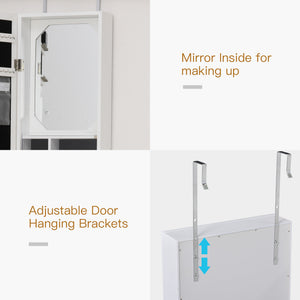 Jewelry cabinet with mirror, 18 LED lights, white