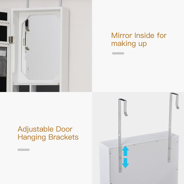 Jewelry cabinet with mirror, 18 LED lights, white