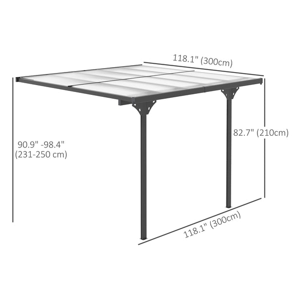 10' x 10' Pergola with Hardtop Polycarbonate Roof, Adjustable Height, Aluminum Frame, UV Protection, Gray