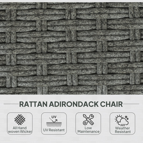Wicker Adirondack chair with cushions, mottled grey