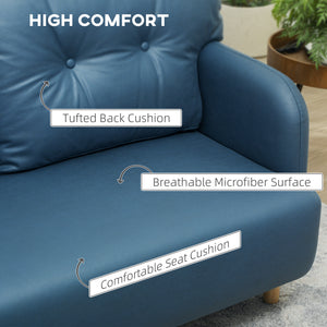 Modern 2-seater sofa, upholstered, solid wood frame, navy blue