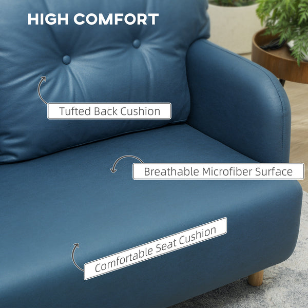 Modern 2-seater sofa, upholstered, solid wood frame, navy blue