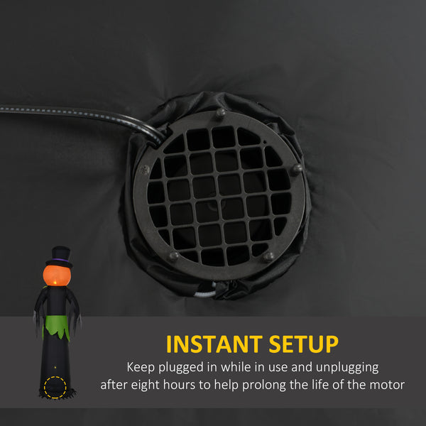 2.4m Inflatable Ghost Pumpkin Head with Hat, Outdoor Inflatable Decoration with LED Lights