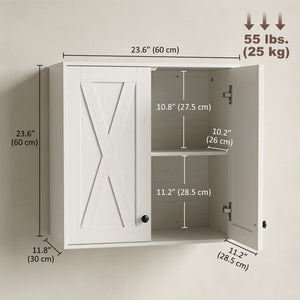 Bathroom wall cabinet with 2 doors and adjustable shelves, white