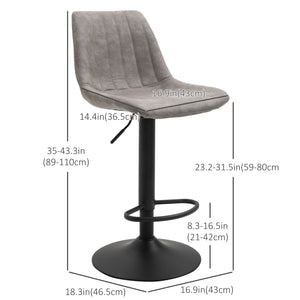 Set of 2 adjustable leather bar stools with backrest and footrest, grey