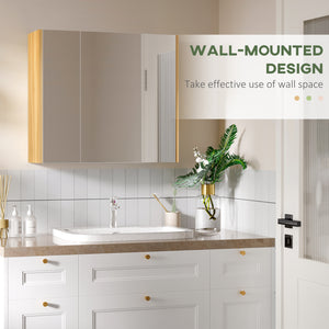 Wall-mounted medicine cabinet with mirror, 3 doors, and shelves