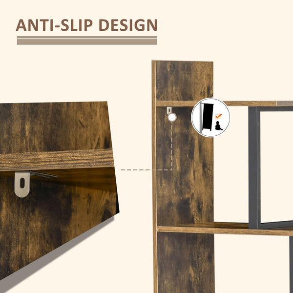 5-Tier Industrial Wooden Bookcase, Rustic Brown