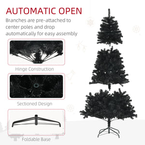 6ft Black Artificial Christmas Trees with Automatic Opening and Steel Base