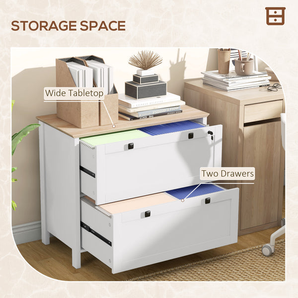 HOMCOM 2 Drawer File Cabinet, Lockable Filing Cabinet with Adjustable Hanging Bar for Letter, A4 and Legal Size, White |