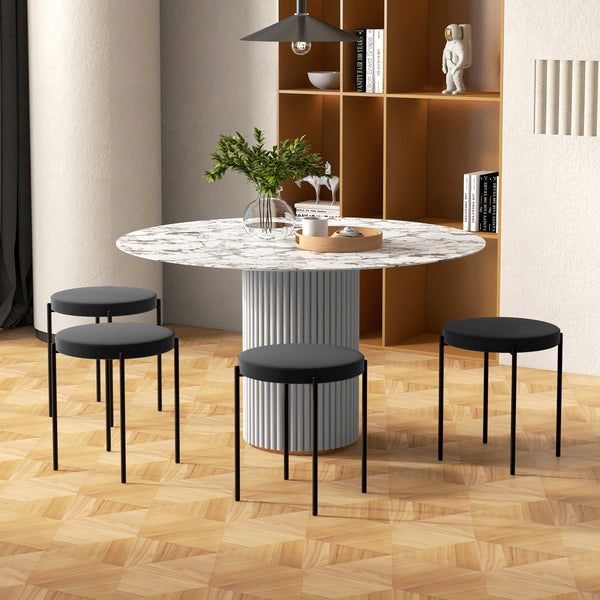 Set of 4 modern stackable stools with metal legs, black