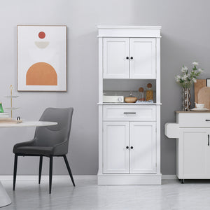 Modern kitchen cabinet with doors, open and adjustable shelves, white