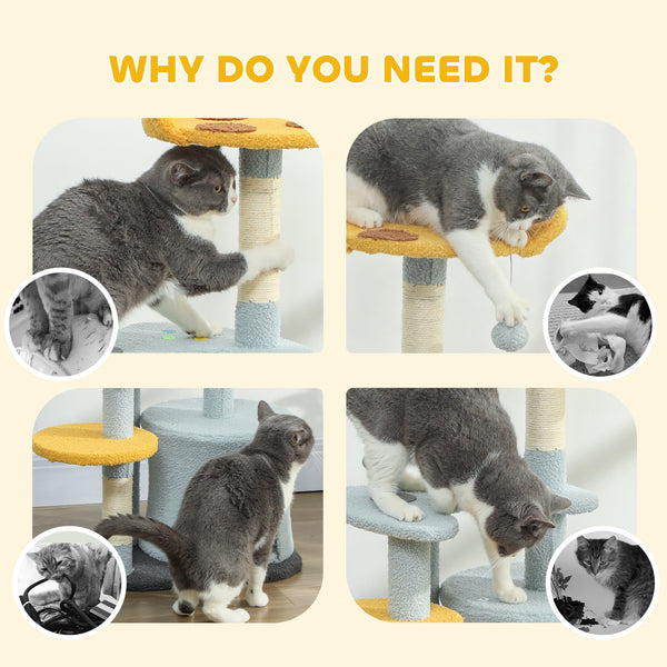 80cm Cat Tree with Plush Perch, Platform, Hideaway, Scratching Post and Play Ball, Blue