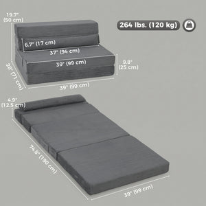 39" Dark Grey Corduroy Folding Floor Sofa