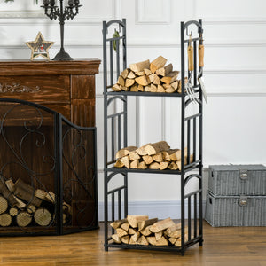 Heavy Duty 3 Tier Log Rack with Hanging Hooks