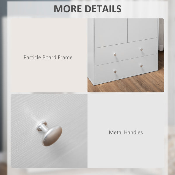 Modern wardrobe with 2 drawers and hanging rail, white