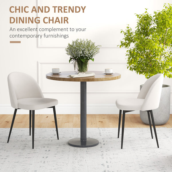 Set of 2 velvet upholstered dining chairs, cream white