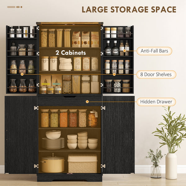 Country style storage unit with 4 doors and adjustable shelf, black