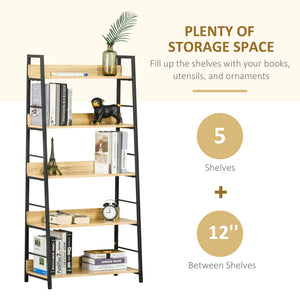 Modern bookcase with wide 5-tier shelves, oak