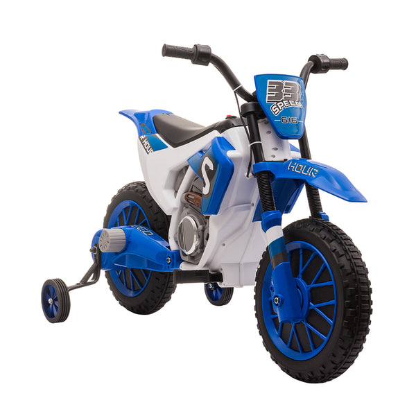 12V Electric Motorcycle with Training Wheels, Blue