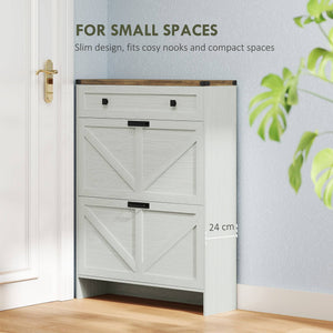 Country style shoe cabinet, with 2 drop-down drawers, 1 drawer, white
