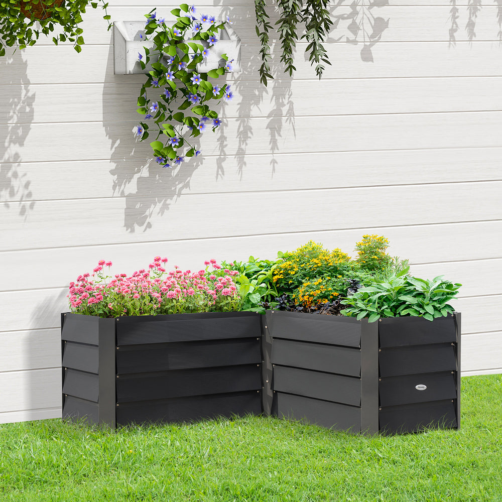 L-shaped raised garden bed in galvanized steel, 114 x 114 x 43 cm, dark grey