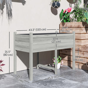 Wooden Raised Bed with Drainage Holes for Vegetables, Flowers and Outdoor Garden Beds, 115 x 55 x 80 cm, Grey