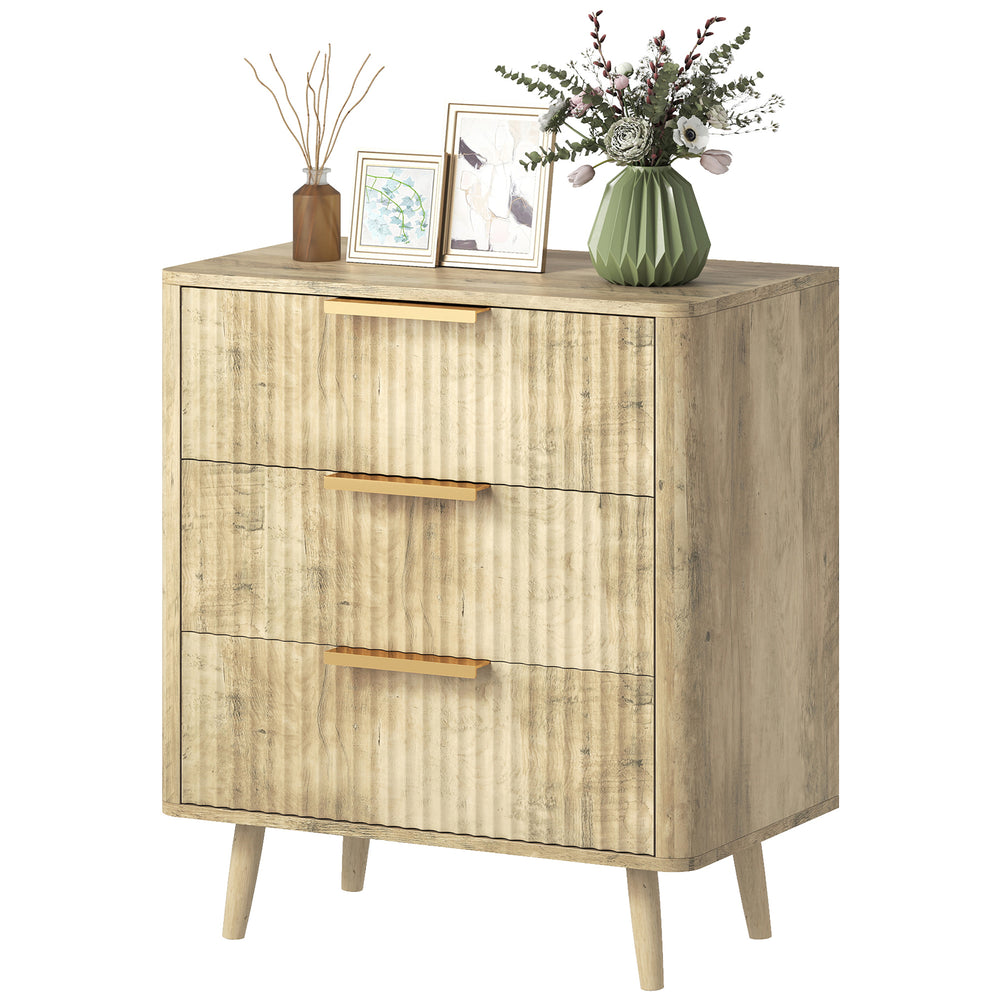 Fluted 3-drawer chest with pine legs