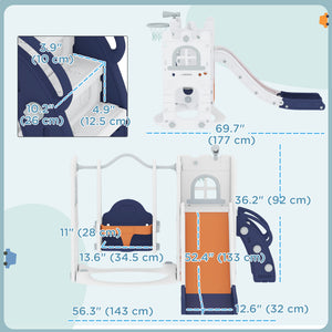 Qaba 6-in-1 Indoor Play Set with Slide, Swing, Basketball Hoop, Climbing Structure, Storage Space and Telescope