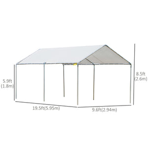 Heavy-duty 10 x 20 carport with included anchoring kit and 3 reinforced steel cables, white