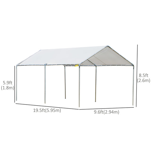 Heavy-duty 10 x 20 carport with included anchoring kit and 3 reinforced steel cables, white
