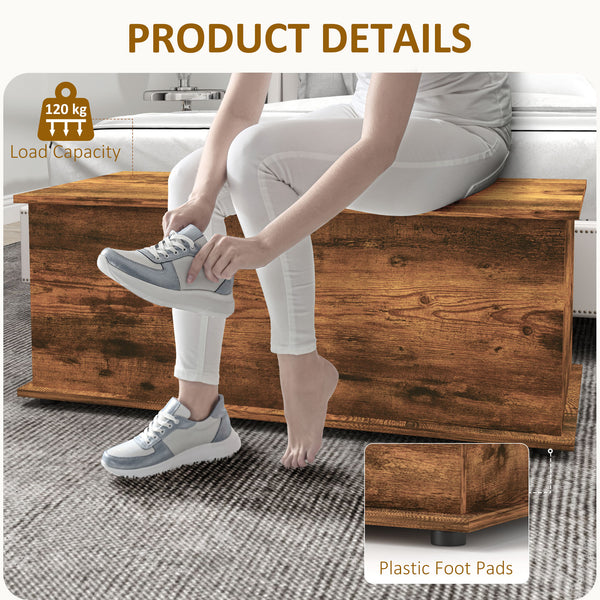 Storage chest with 2 safety hinges, rustic brown