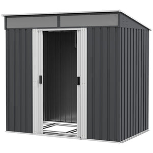 Galvanized metal garden shed with foundation kit, grey