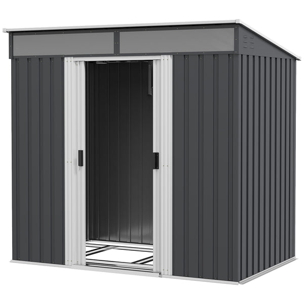 Galvanized metal garden shed with foundation kit, grey