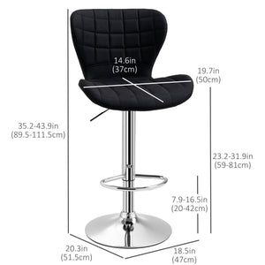 Set of 2 Adjustable Height Swivel Bar Stools with Footrest, Black