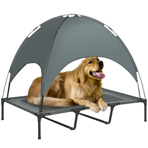 Elevated dog bed with canopy, gray
