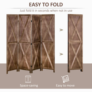 4-panel country style room divider with folding wooden frame, walnut