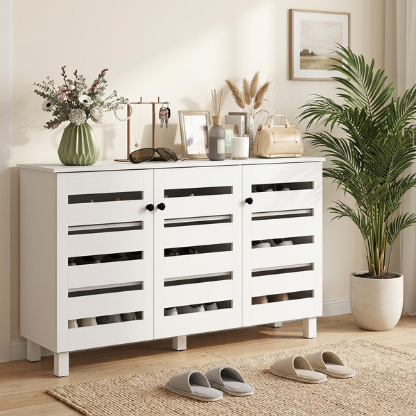 Shoe cabinet with 2 cupboards and adjustable shelves for 15 pairs, white