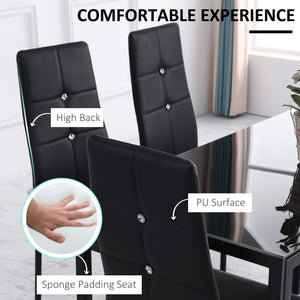 Set of 4 high-back upholstered chairs with padded seats, steel legs, black