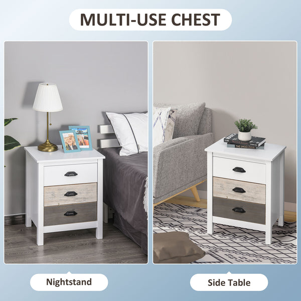 Side table with 3 drawers, white