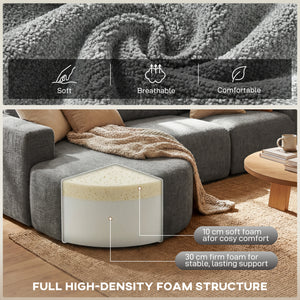 Modular corner sofa without frame, with chaise longue and deep seat, dark grey 