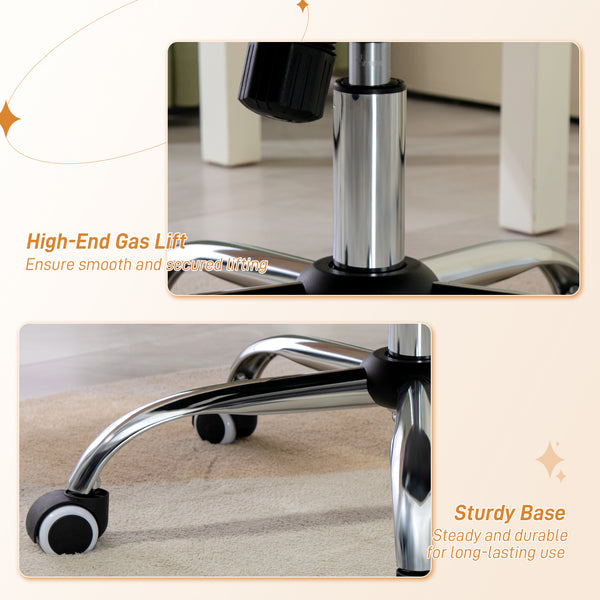 Upholstered office chair with swivel casters and adjustable height, white