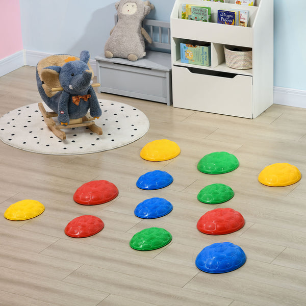 Set of 12 children's balancing stones with non-slip mat, turtle shell design