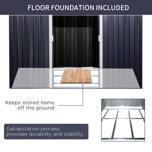 Metal garden shed with double sliding doors and 4 vents, dark grey