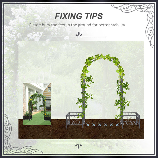 Metal garden arch with 2 planters, dark grey